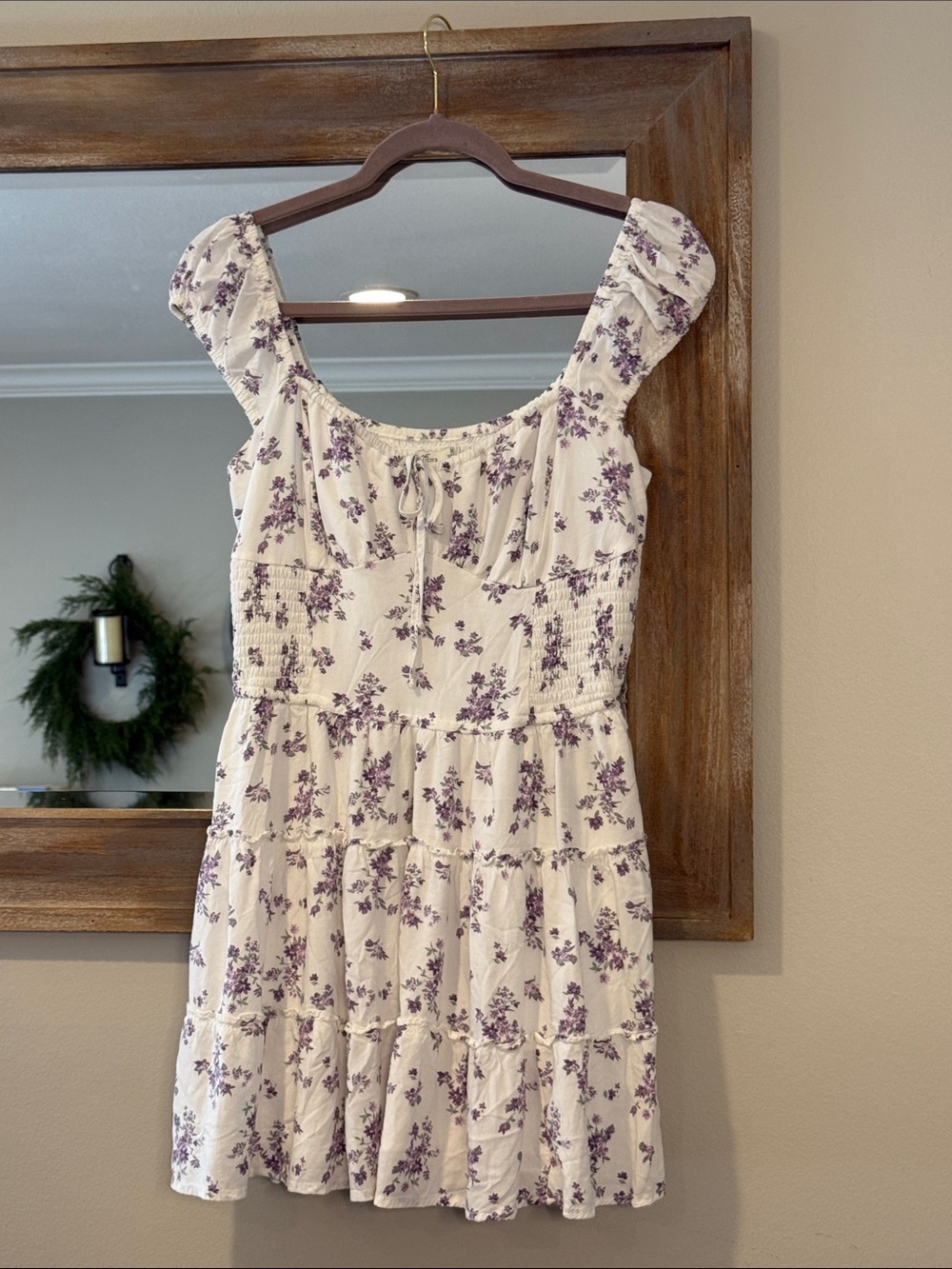 Hollister White Mini Dress with Purple Floral Print